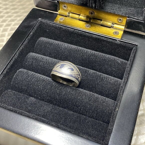 Vintage USSR Sterling Silver 875 Enamel Band Ring – Kyiv KHM – Size 8 – 3.24g - Picture 2 of 11